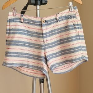 Kenar Linen Shorts, Size 2, Blue/Cream/Res